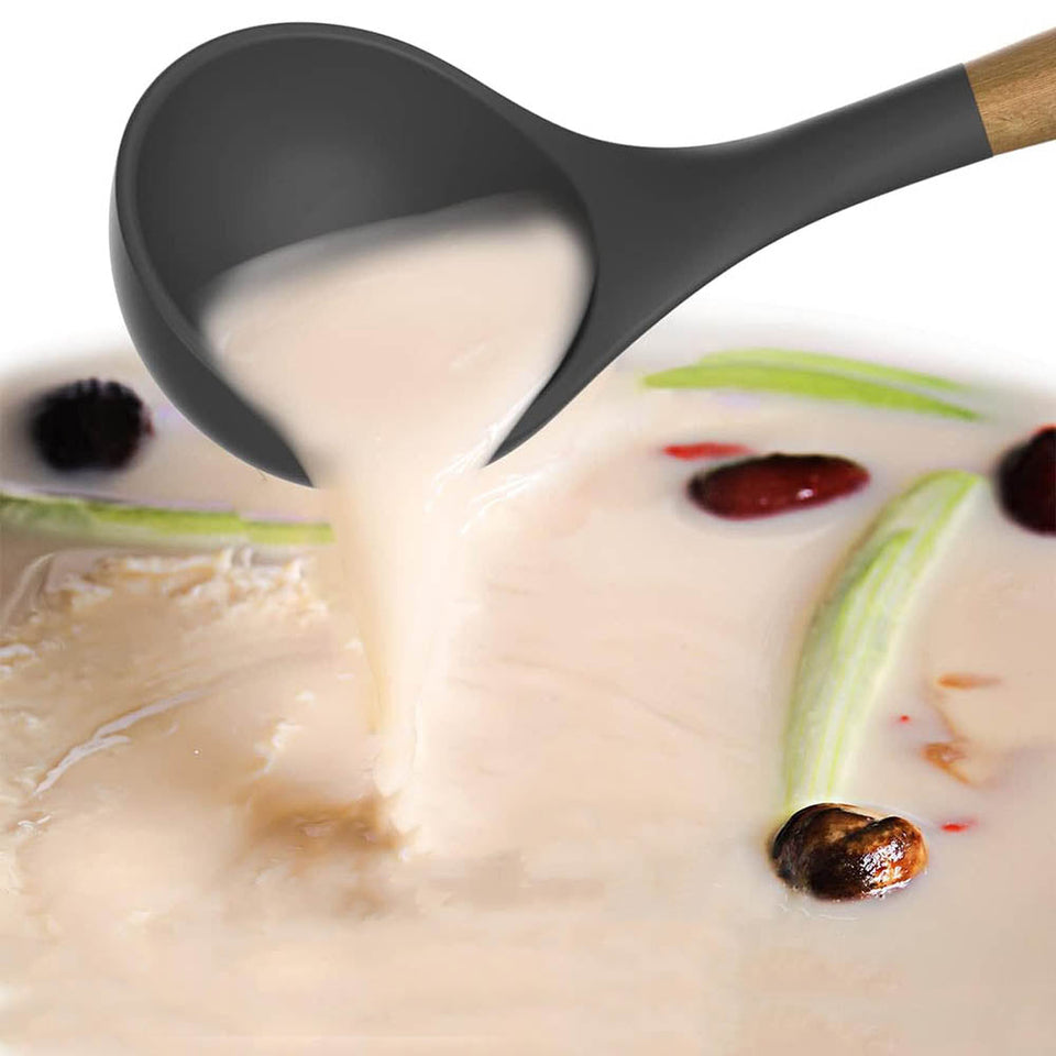 14 darabos konyhai eszközkészlet, hőálló szilikon fejjel, tartóval, sötétszürke-2