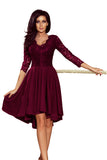 Numoco 210-13 NICOLLE - dress with longer back with lace neckline - plum