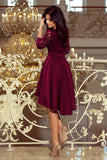Numoco 210-13 NICOLLE - dress with longer back with lace neckline - plum