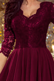 Numoco 210-13 NICOLLE - dress with longer back with lace neckline - plum
