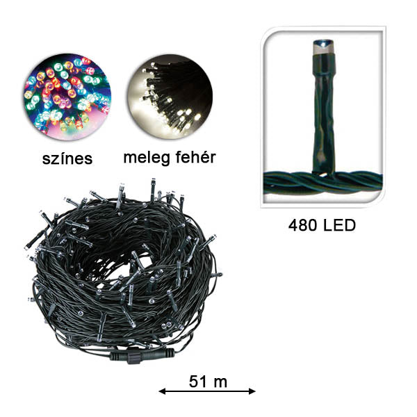 LED light string in selectable size and color - 480 LED colors-0