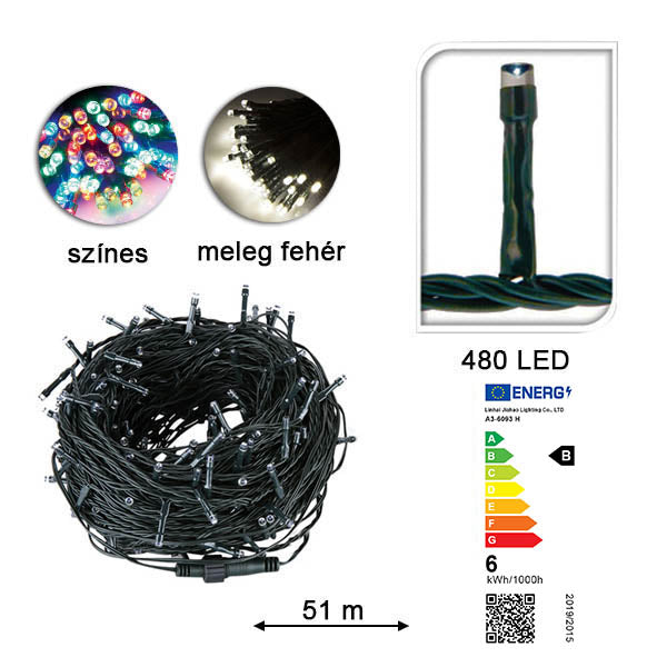 LED light string in selectable size and color - 480 LED colors-1