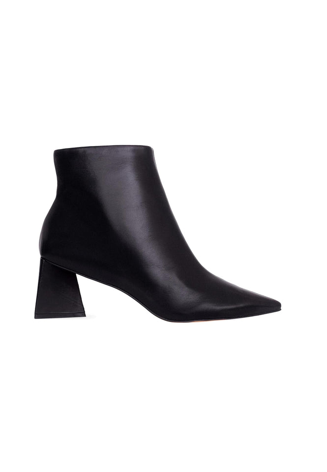 Black Sheepskin Leather Ankle Boots Mabea – Women’s Pointed-Toe Block Heel-0