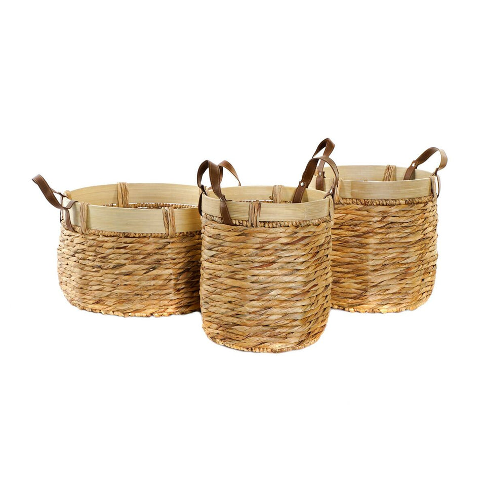 Basket set DKD Home Decor Brown Natural Bamboo Rushes Tropical 40 x 40 x 24 cm 4 Kg 3 Pieces-1