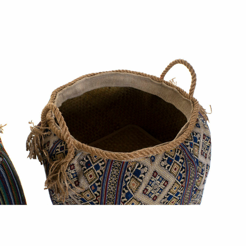 Basket DKD Home Decor Multicolour Natural Fibre Boho 41 x 41 x 40 cm 2 Pieces (2 Units)-2