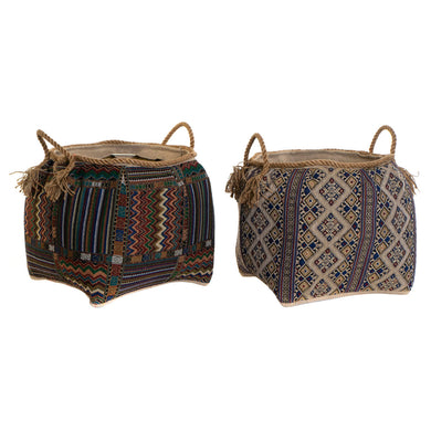 Basket DKD Home Decor Multicolour Natural Fibre Boho 41 x 41 x 40 cm 2 Pieces (2 Units)-0