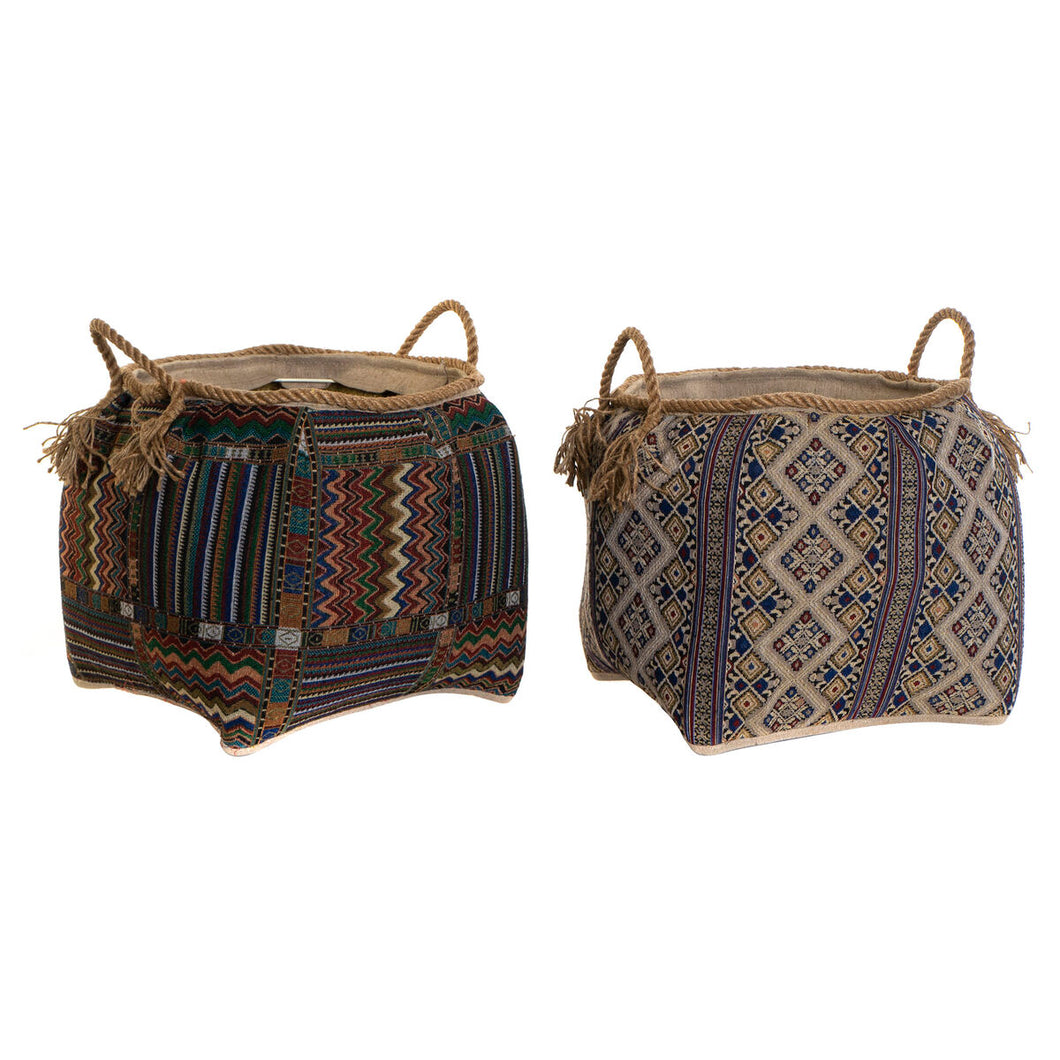 Basket DKD Home Decor Multicolour Natural Fibre Boho 41 x 41 x 40 cm 2 Pieces (2 Units)-0