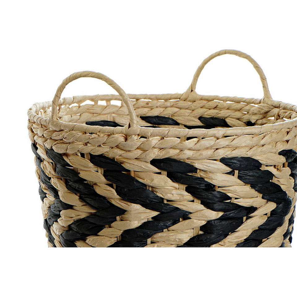 Basket set DKD Home Decor Black Light brown Natural Fibre (3 Pieces) (3 Units)-1