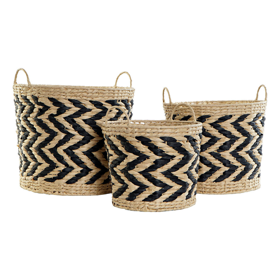 Basket set DKD Home Decor Black Light brown Natural Fibre (3 Pieces) (3 Units)-2
