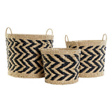 Basket set DKD Home Decor Black Light brown Natural Fibre (3 Pieces) (3 Units)-2