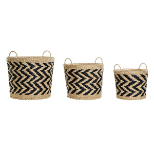Basket set DKD Home Decor Black Light brown Natural Fibre (3 Pieces) (3 Units)-0