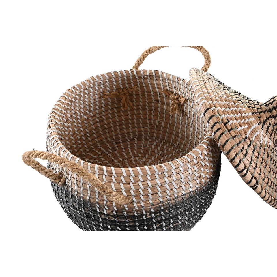 Basket set DKD Home Decor Grey Natural Bicoloured Seagrass Boho 41 x 41 x 33 cm (2 Units)-1