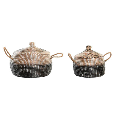 Basket set DKD Home Decor Grey Natural Bicoloured Seagrass Boho 41 x 41 x 33 cm (2 Units)-0