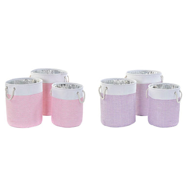 Basket set DKD Home Decor White Pink Lilac 40 x 40 x 49 cm 4 Kg 3 Pieces (2 Units)-0
