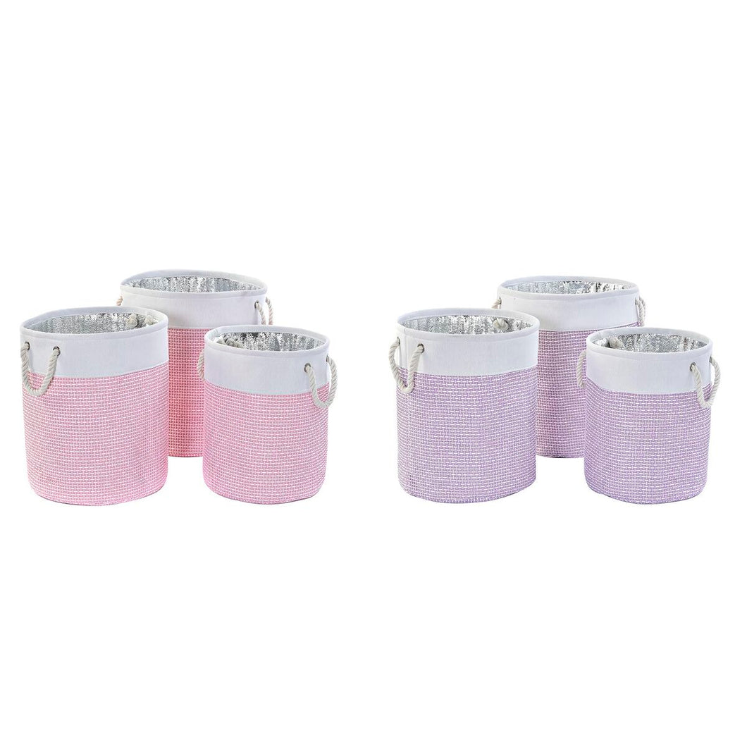 Basket set DKD Home Decor White Pink Lilac 40 x 40 x 49 cm 4 Kg 3 Pieces (2 Units)-0