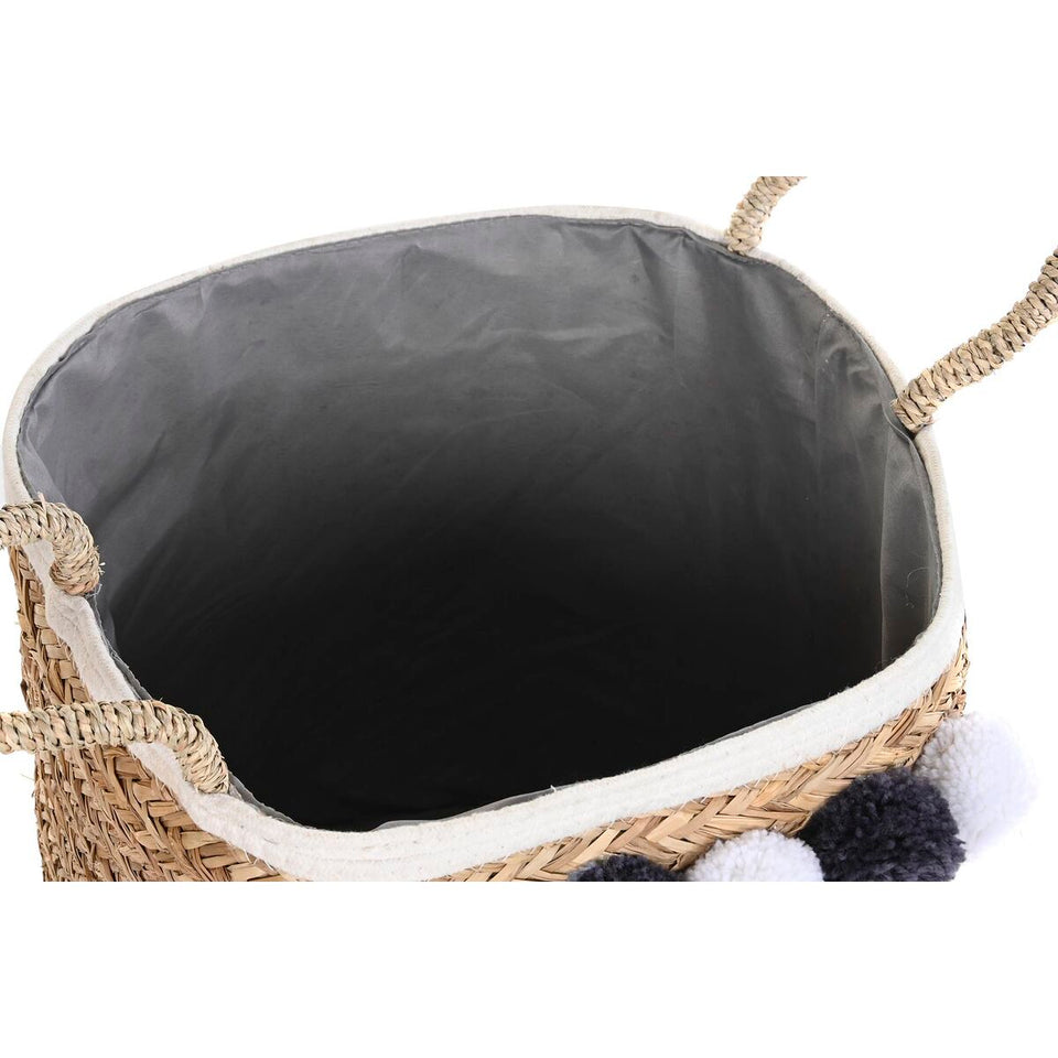 Basket set DKD Home Decor Natural Fibre Pompoms 40 x 40 x 35 cm 41 x 37 x 36 cm-1