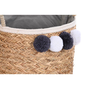 Basket set DKD Home Decor Natural Fibre Pompoms 40 x 40 x 35 cm 41 x 37 x 36 cm-3