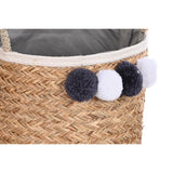 Basket set DKD Home Decor Natural Fibre Pompoms 40 x 40 x 35 cm 41 x 37 x 36 cm-3