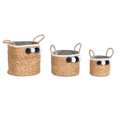 Basket set DKD Home Decor Natural Fibre Pompoms 40 x 40 x 35 cm 41 x 37 x 36 cm-0