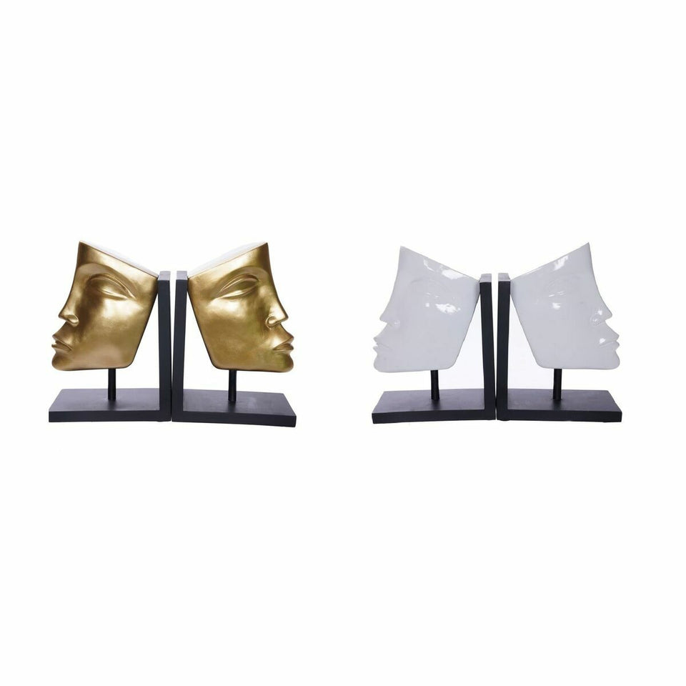 Bookend DKD Home Decor White Golden Resin Modern Face 30,5 x 10 x 22 cm (2 Units)-1