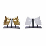 Bookend DKD Home Decor White Golden Resin Modern Face 30,5 x 10 x 22 cm (2 Units)-1