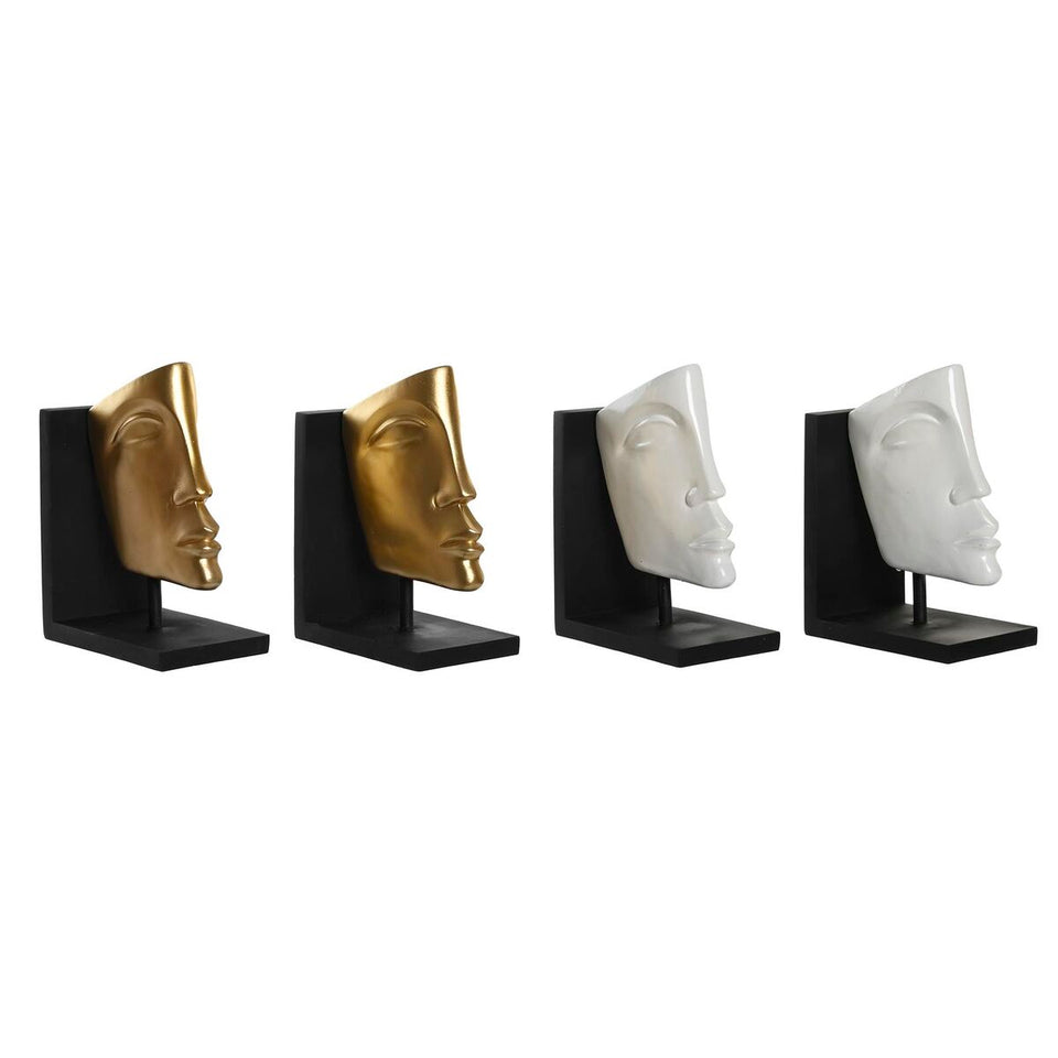 Bookend DKD Home Decor White Golden Resin Modern Face 30,5 x 10 x 22 cm (2 Units)-2