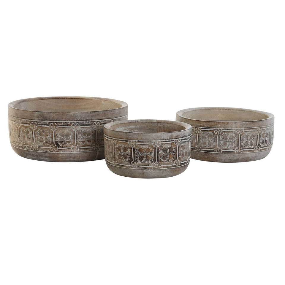 Centerpiece DKD Home Decor White Natural Mango wood 30,5 x 30,5 x 12,7 cm (3 Pieces)-2