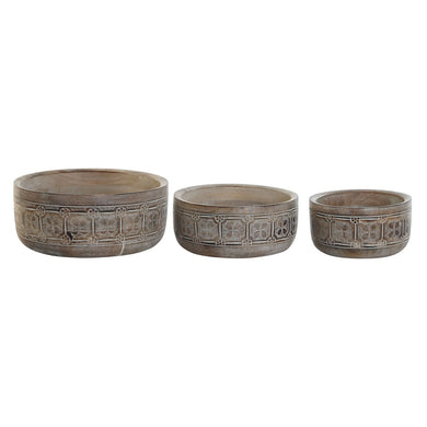 Centerpiece DKD Home Decor White Natural Mango wood 30,5 x 30,5 x 12,7 cm (3 Pieces)-0