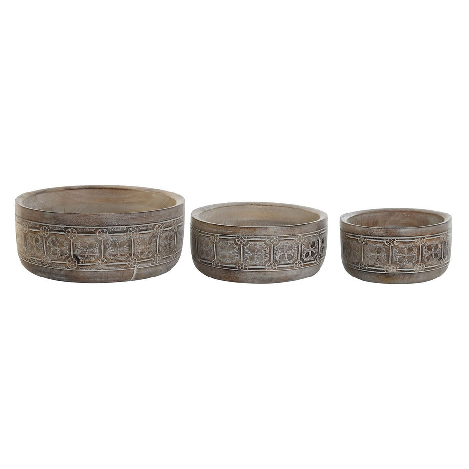 Centerpiece DKD Home Decor White Natural Mango wood 30,5 x 30,5 x 12,7 cm (3 Pieces)-0