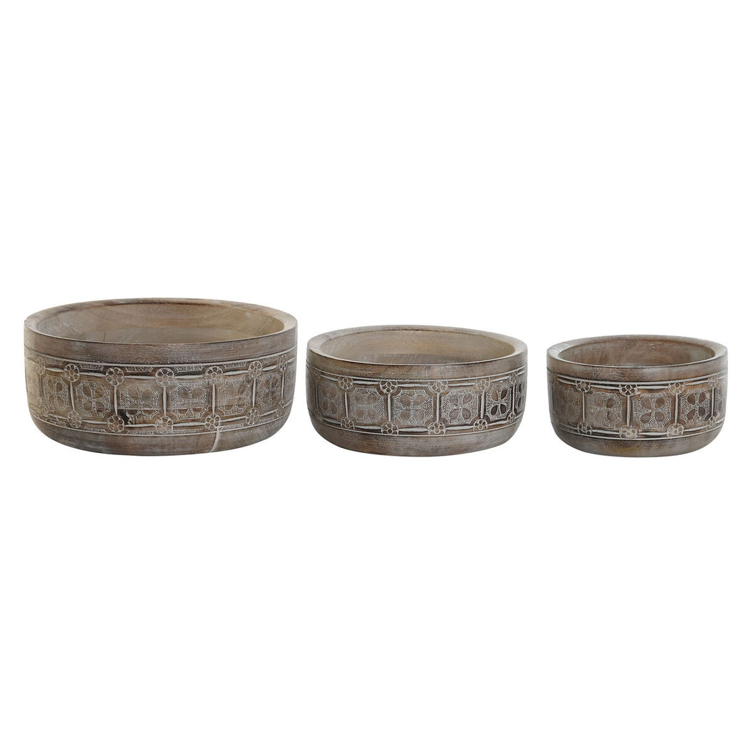 Centerpiece DKD Home Decor White Natural Mango wood 30,5 x 30,5 x 12,7 cm (3 Pieces)-0
