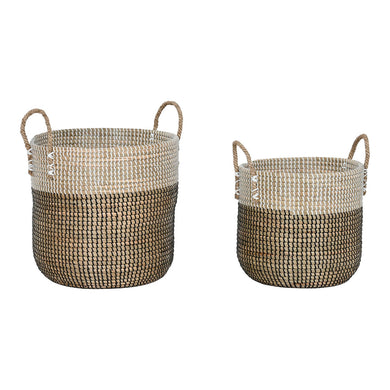 Basket set Home ESPRIT White Black Natural (2 Pieces)-0