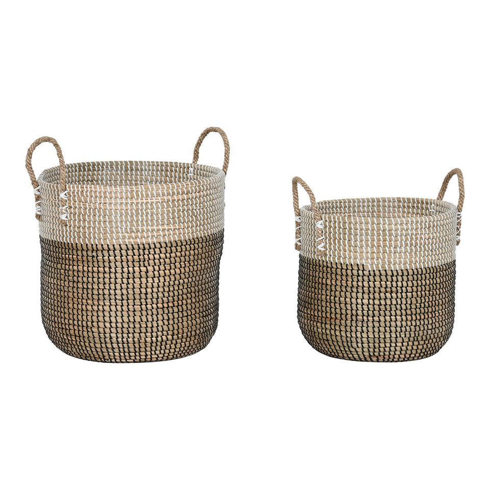 Basket set Home ESPRIT White Black Natural (2 Pieces)-0