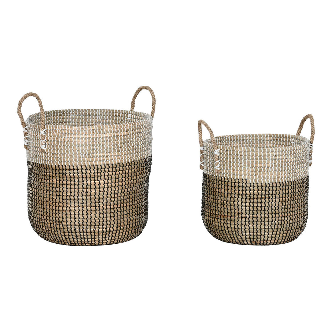 Basket set Home ESPRIT White Black Natural (2 Pieces)-0