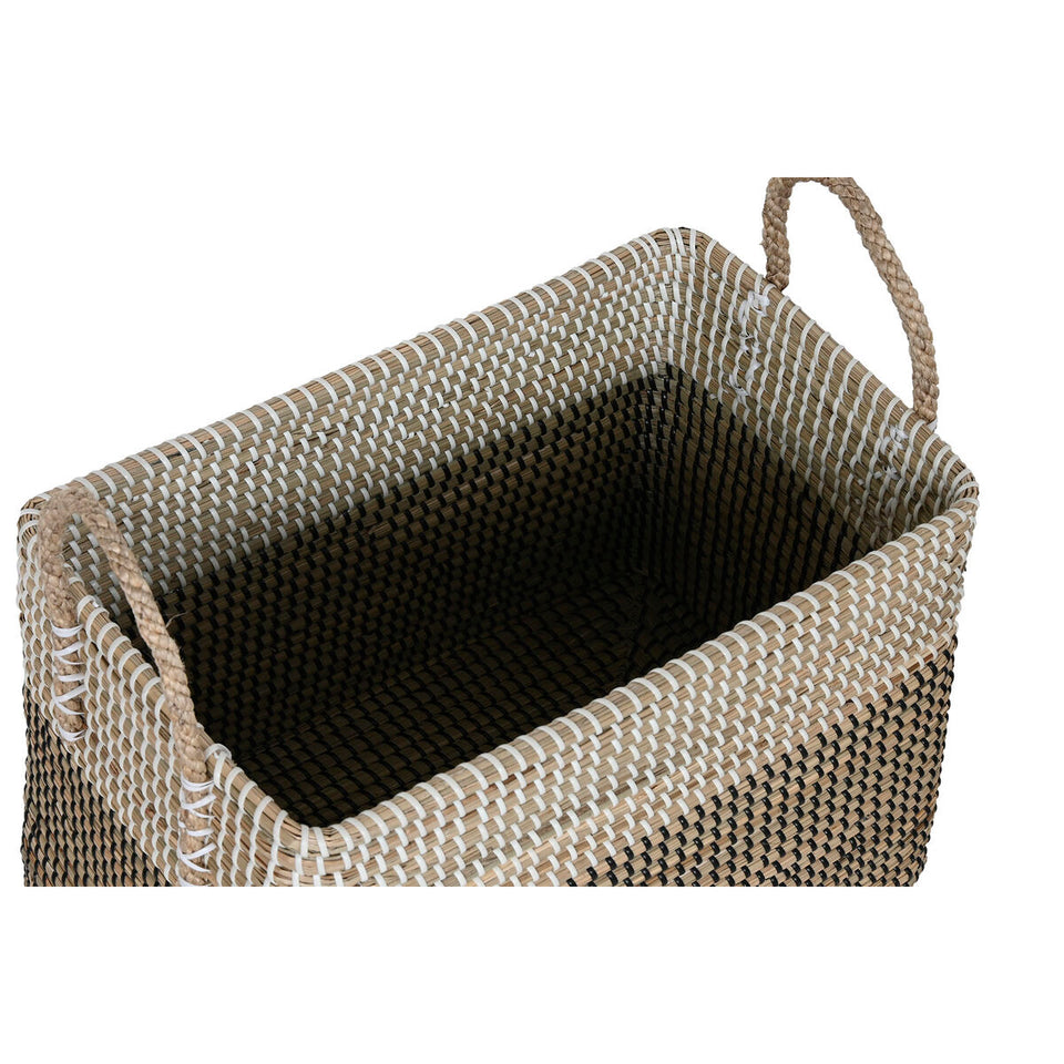 Basket set Home ESPRIT White Black Natural Seagrass Boho 44 x 25 x 38 cm 2 Pieces-2