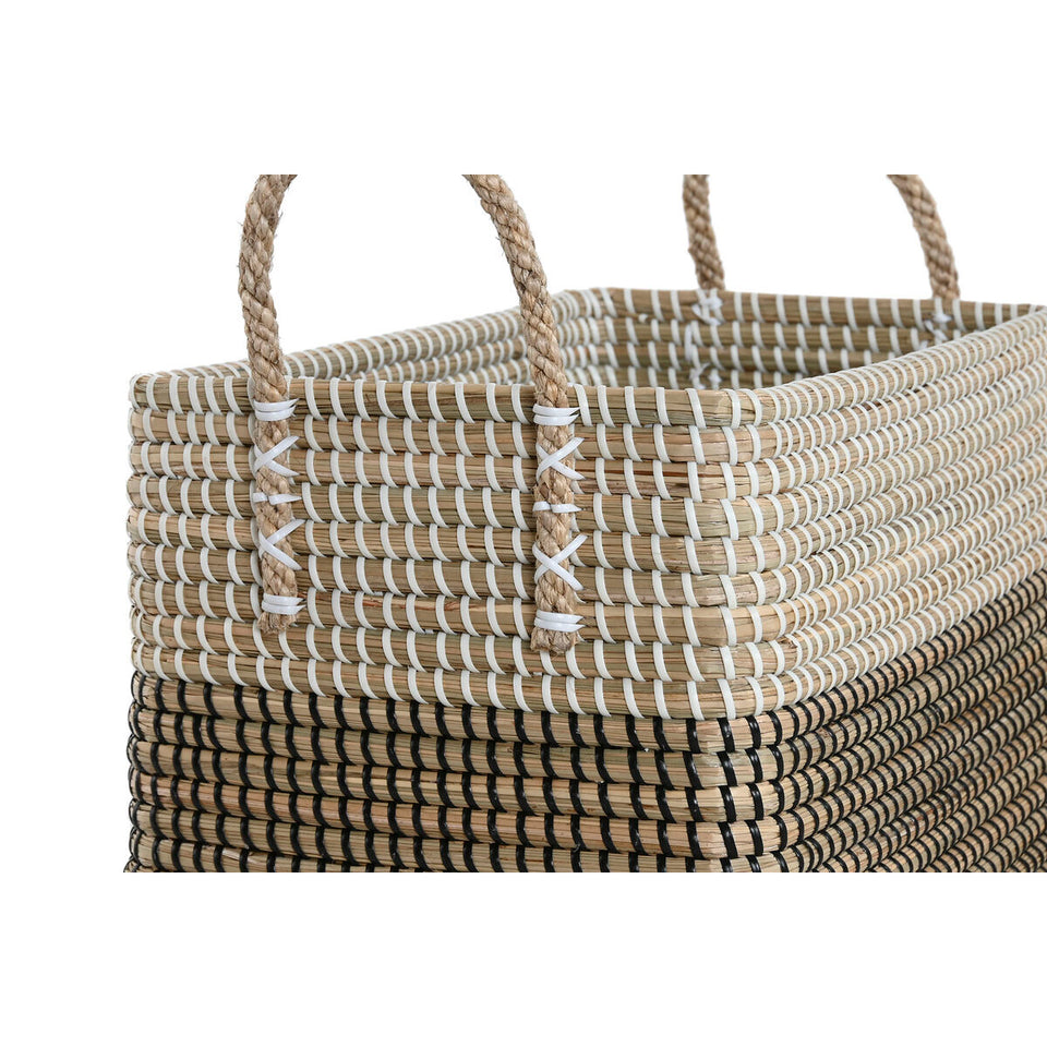 Basket set Home ESPRIT White Black Natural Seagrass Boho 44 x 25 x 38 cm 2 Pieces-1