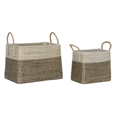 Basket set Home ESPRIT White Black Natural Seagrass Boho 44 x 25 x 38 cm 2 Pieces-0