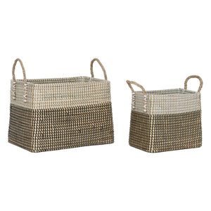 Basket set Home ESPRIT White Black Natural Seagrass Boho 44 x 25 x 38 cm 2 Pieces-0
