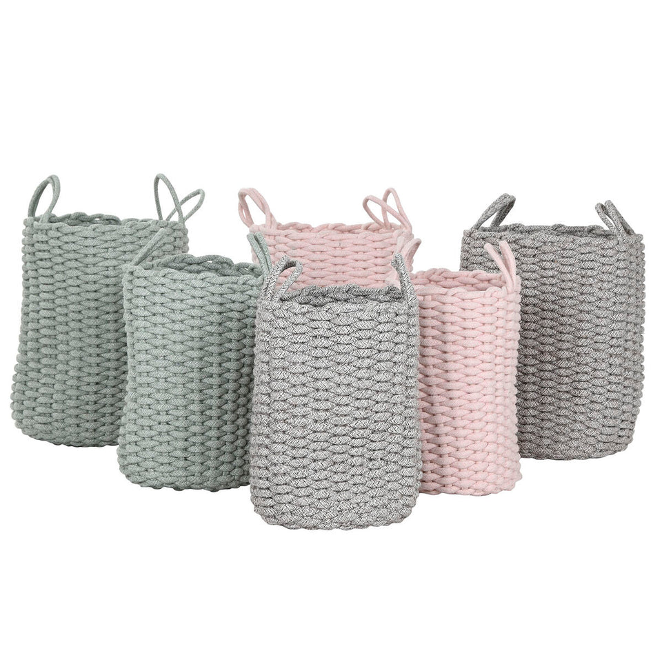 Basket set Home ESPRIT Green Grey Pink Rope 30 x 30 x 43 cm 2 Pieces (3 Units)-1