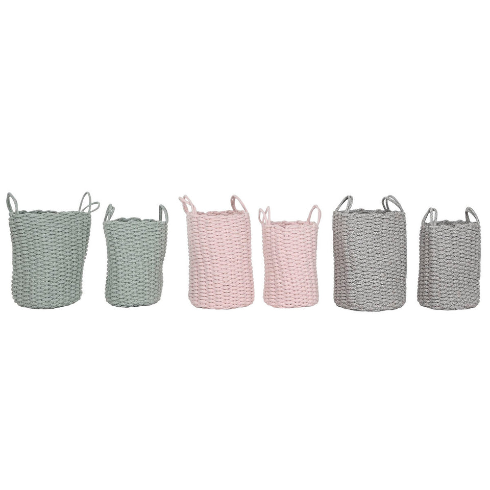 Basket set Home ESPRIT Green Grey Pink Rope 30 x 30 x 43 cm 2 Pieces (3 Units)-0