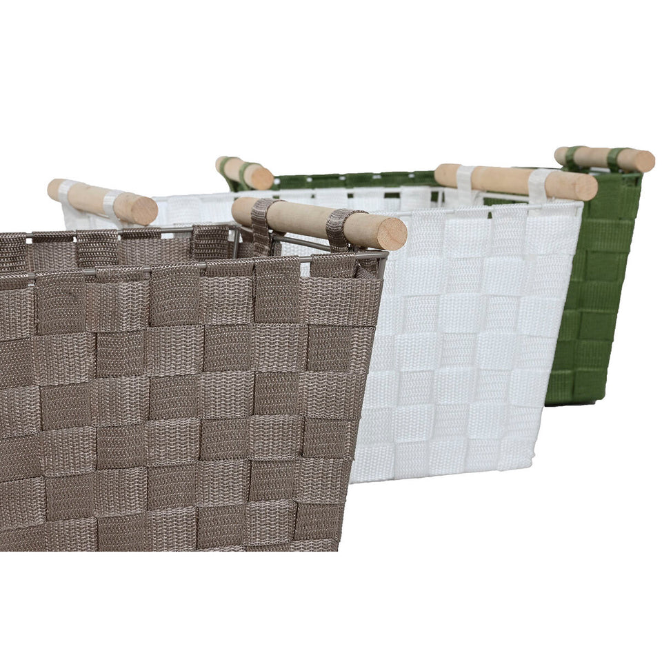 Basket set Home ESPRIT Green Grey Cream Wood polypropylene 43 x 30 x 30 cm 3 Pieces (3 Units)-2
