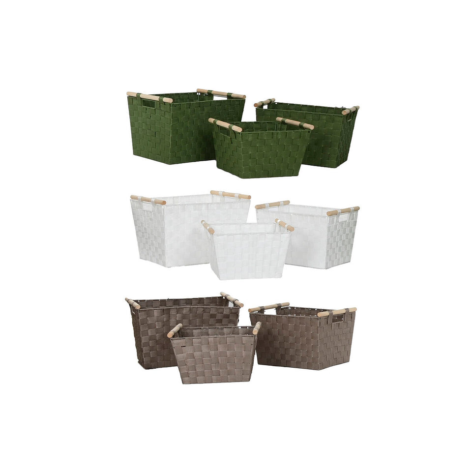 Basket set Home ESPRIT Green Grey Cream Wood polypropylene 43 x 30 x 30 cm 3 Pieces (3 Units)-1