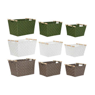 Basket set Home ESPRIT Green Grey Cream Wood polypropylene 43 x 30 x 30 cm 3 Pieces (3 Units)-0
