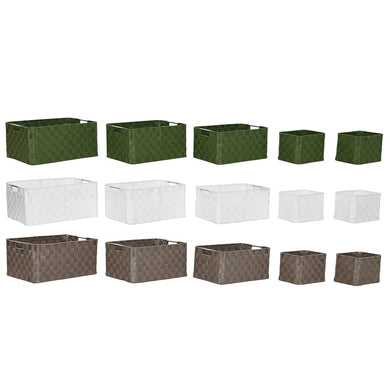 Basket set Home ESPRIT Green Grey Cream Metal polypropylene 44 x 32 x 20 cm (3 Units)-0