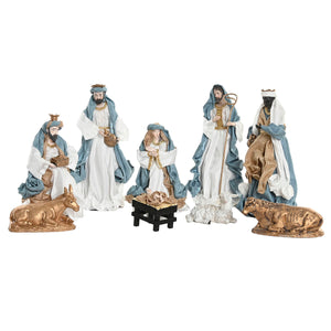 Christmas nativity set Home ESPRIT Blue White 20 x 15 x 30 cm (9 Pieces)-1