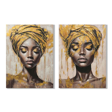 Canvas Home ESPRIT Brown Golden Colonial African Woman 90 x 3 x 120 cm (2 Units)-0