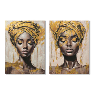 Canvas Home ESPRIT Brown Golden Colonial African Woman 90 x 3 x 120 cm (2 Units)-0