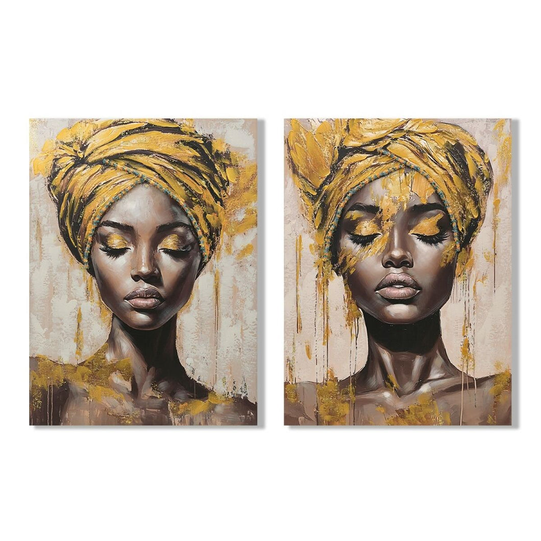Canvas Home ESPRIT Brown Golden Colonial African Woman 90 x 3 x 120 cm (2 Units)-0