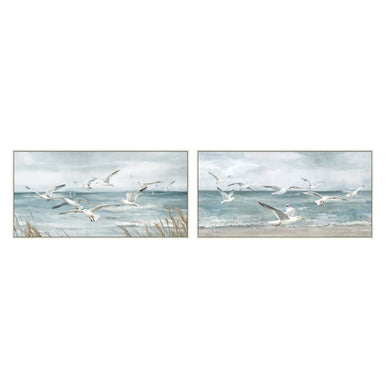 Canvas Home ESPRIT Blue White Mediterranean Seagull 140 x 3,7 x 70 cm (2 Units)-0