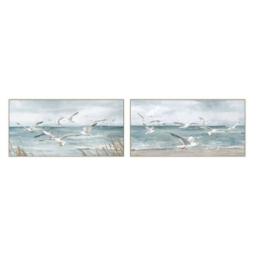 Canvas Home ESPRIT Blue White Mediterranean Seagull 140 x 3,7 x 70 cm (2 Units)-0