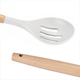 14 darabos konyhai eszközkészlet, hőálló szilikon fejjel, tartóval, fehér-2